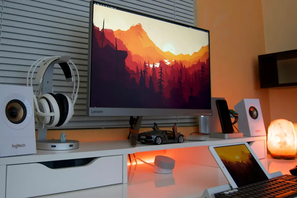 Gray Lenovo flat screen TV